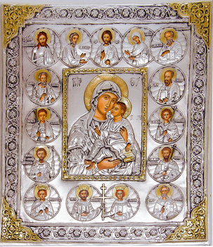 Ikona Matki Bożej i Świętych AKSAMIT SREBRO nr 137