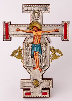 Krucyfiks gotycki, zdobiony kamieniami jubilerskimi, ręcznie malowana Pasyjka, nr 125P