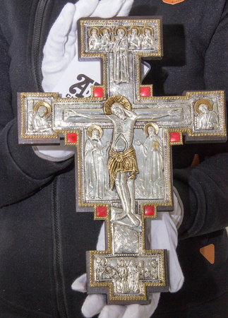 Krucyfiks Giotta di Bondone Wiszący Srebro ZŁOTO Kamienie Jubilerskie Gotyk nr 79