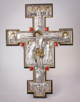 Krucyfiks Giotta di Bondone Wiszący Srebro ZŁOTO Kamienie Jubilerskie Gotyk nr 79