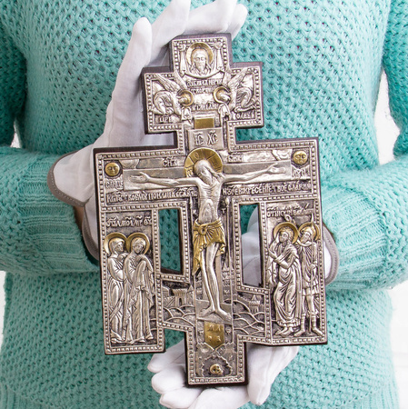 Srebrzony i złocony krucyfiks Prawosławny nr 78