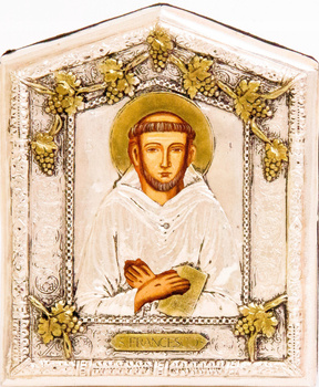 ikona Świętego Franciszka z Asyżu, srebrzona i złocona, ręcznie malowana  nr 50