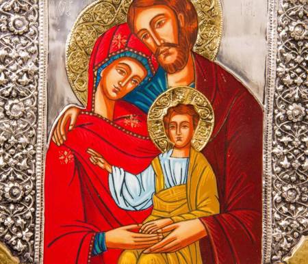 Ikona Świętej Rodziny z Nazaretu, ręcznie malowana, srebrzona i złocona  nr 81P